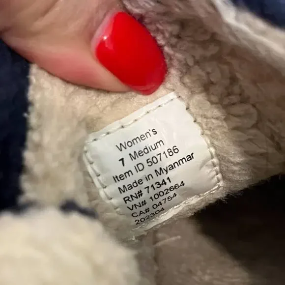 LL Bean Cozy Slipper Women Booties Shoes Size 7 Blue Pile Sherpa Fleece #507186 - Picture 7 of 8